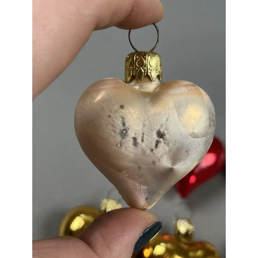 6 Napco Heart Ornaments Valentine's Gold Red‎ White 2.5